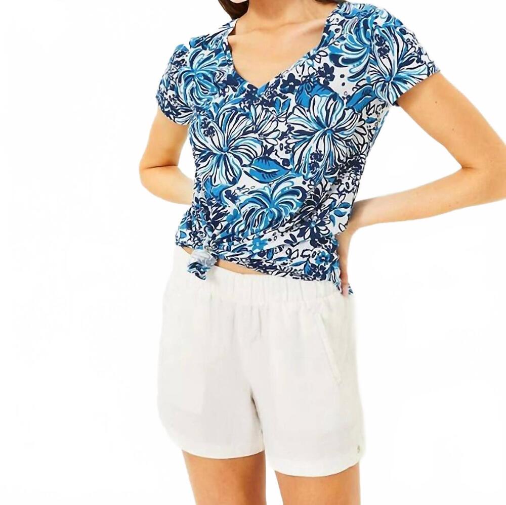 NEW LILLY PULITZER meredith v neck tee in low tide navy pandarama